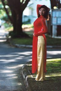 Rear view of woman looking away