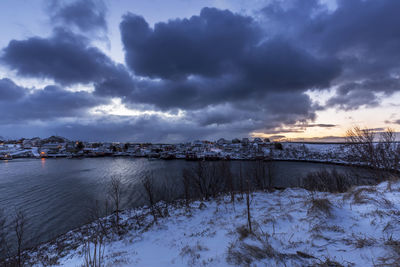 Scenic view of sea against sky during winter