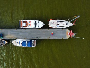 High angle view of boats in sea