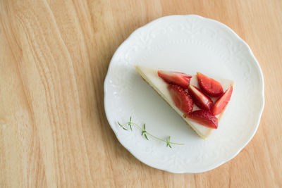 High angle view of dessert in plate on table