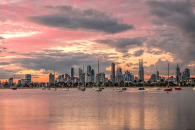 City skyline against sky during sunset