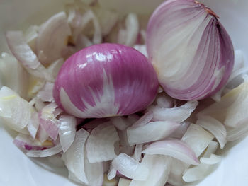 High angle view of chopped vegetables in plate