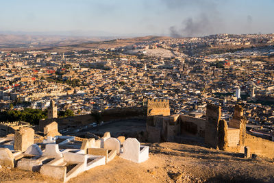 High angle view of buildings in city