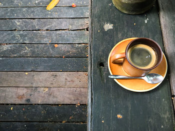 High angle view of coffee on table
