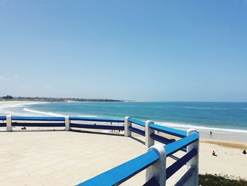 Scenic view of sea against clear blue sky