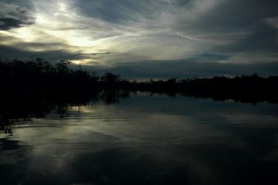 Scenic view of lake at sunset