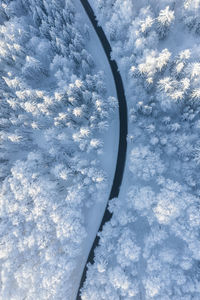 View of snow through airplane window