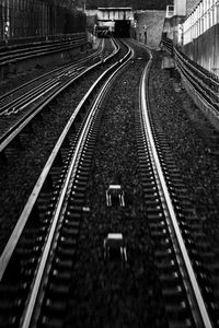 High angle view of railroad tracks in city