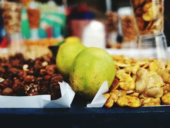 Close-up of fruits in plate