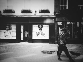 Woman walking on street