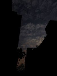 Low angle view of silhouette buildings against sky at sunset