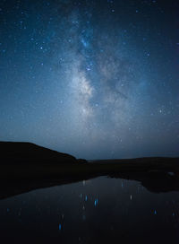 Scenic view of lake against sky at night