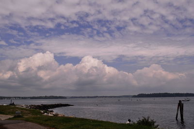 Scenic view of sea against cloudy sky