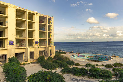 High angle view of beach against sky