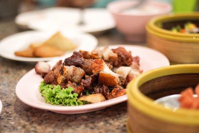 Close-up of meal served in plate