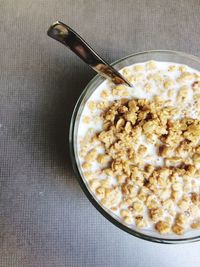 High angle view of breakfast on table