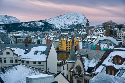 Downtown Ålesund in winter, norway.