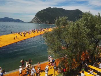 High angle view of people at beach