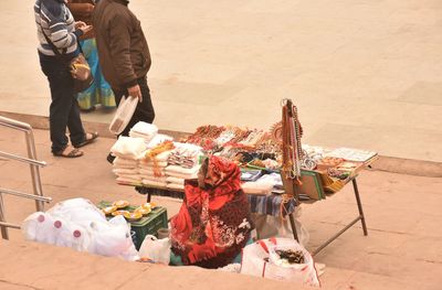 High angle view of people at market stall