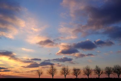 Low angle view of silhouette trees against dramatic sky