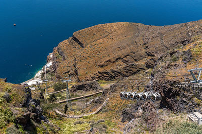 Santorini cable car connecting the port with fira