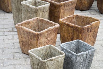 High angle view of wood on concrete outdoors