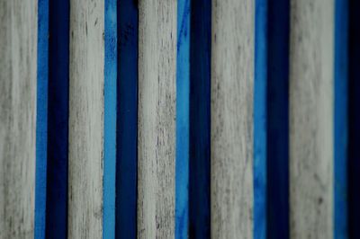 Close-up of blue wooden fence against wall