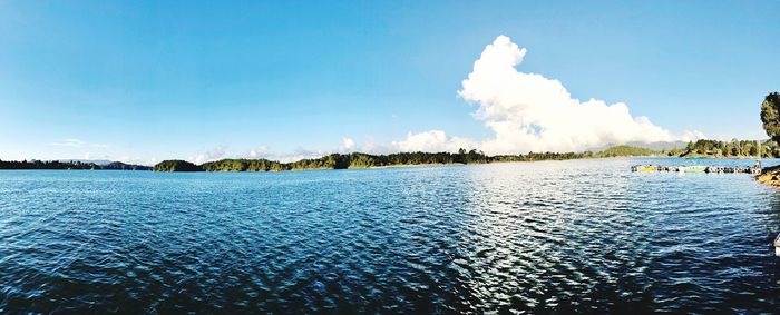 Scenic view of lake against blue sky