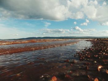 Scenic view of sea against cloudy sky