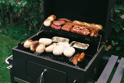 Close-up of food on barbecue grill