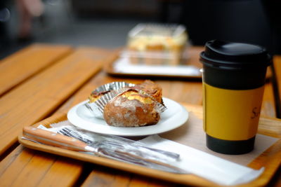 Close-up of breakfast served on table