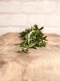 Close-up of leaf on table