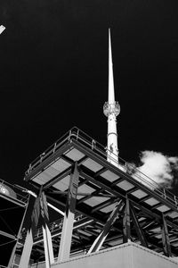 Low angle view of tower at night