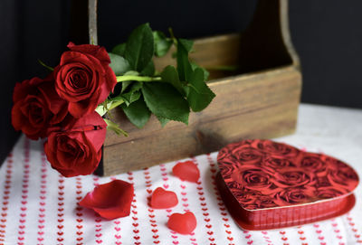 Close-up of wedding rings on table