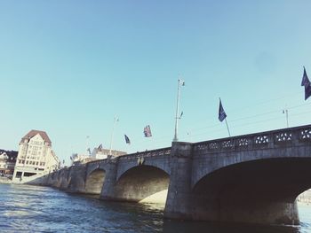 Low angle view of bridge over river against clear sky