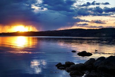 Scenic view of lake at sunset