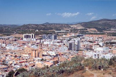 High angle shot of townscape against sky