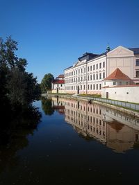 Reflection of buildings in lake