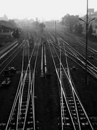 High angle view of railway tracks against clear sky