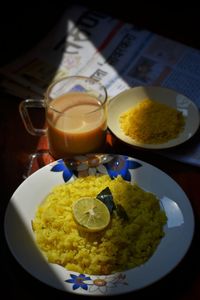 Close-up of breakfast served on table