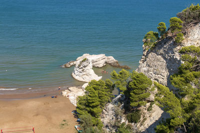 High angle view of rocks on beach