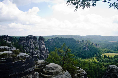 Scenic view of landscape against cloudy sky