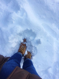 Low section of person standing on snow