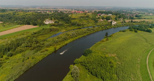 High angle view of river amidst landscape