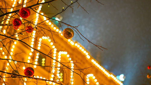 Low angle view of illuminated christmas tree