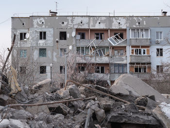 Rocket bomb attack russia against ukraine war destruction building damage borodyanka, kyiv region.