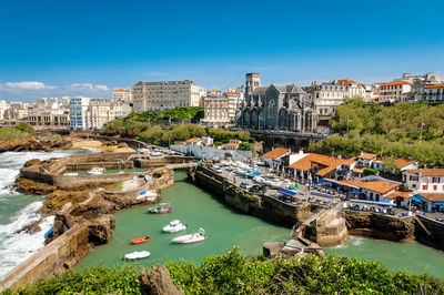 Church and harbor of biarrits city in the south of france