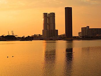 City skyline at sunset