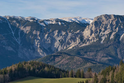 Scenic view of snowcapped mountains against sky