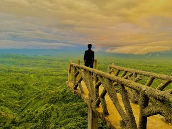 Rear view of man looking at sunset